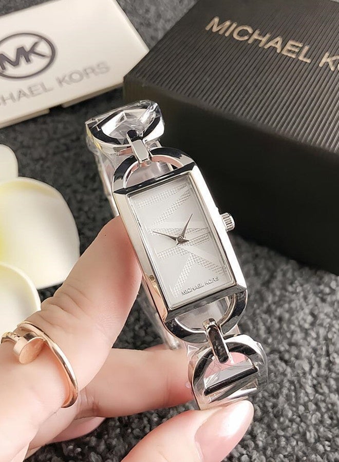 MK Michael Kors Classic Women's Fashion Multi functional Alloy rectangle Quartz Watch Stainless Steel Strap